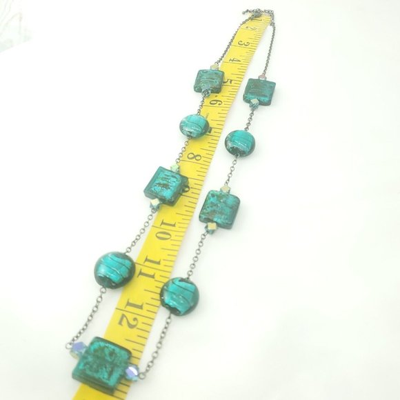 Womens Turquoise Aqua Stone Lobster Clasp Oval Link Chain Beaded Necklace - Picture 6 of 11